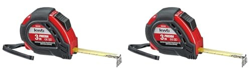 kwb PRECISA Band-Maß mit Maßband aus Stahl, 3 m, mit Hand-Schlaufe, inkl. Gürtel-Befestigung, mit Magnet-Haken, Maßband für Mess-Arbeiten im Holz-, Metall- und Trockenbau (Packung mit 2)