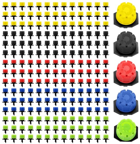 VooGenzek 200 Pezzi Gocciolatore Irrigazione a Goccia, Plastica Irrigazione Gocciolatori, 8-Fori Irrigazione a Goccia Micro Gocciolatore, Anti-Clogging Emettitore Dripper, Nero/Rosso/Blu/Verde/Giallo