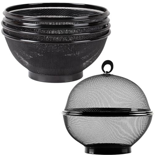 Toutrop 2Pcs Large Capacity Mesh Fruit Basket with Lid Food Grade Prevent Fly Stainless Steel Kitchen Drain Basket Vegetables Fruit Holder,Black