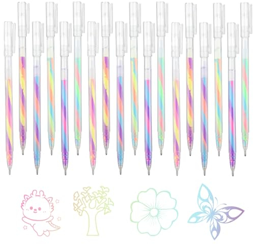 CHENGCKJ 18 Stück Glitzerstifte 6 Farben Gelstifte Glitzer Regenbogen Gelschreiber Kugelschreiber Gel rotierendem Farbverlauf Neon Gelstifte Stifte Neon Gel Pen Magische Farbigen Stift Zum Ausmalen