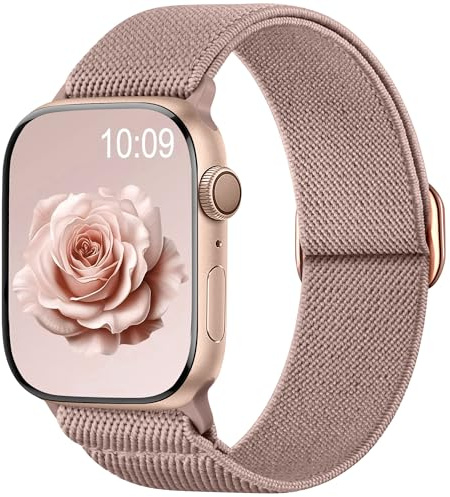 Maledan Solo Loop Nylon Strap Compatible with Apple Watch Straps 40mm 41mm 38mm 42mm Women Men - Stretchy Elastic Nylon Sport Band for iWatch Series 11 10 9 8 7 6 5 4 3 2 1 SE3 SE2 SE, Sand Pink
