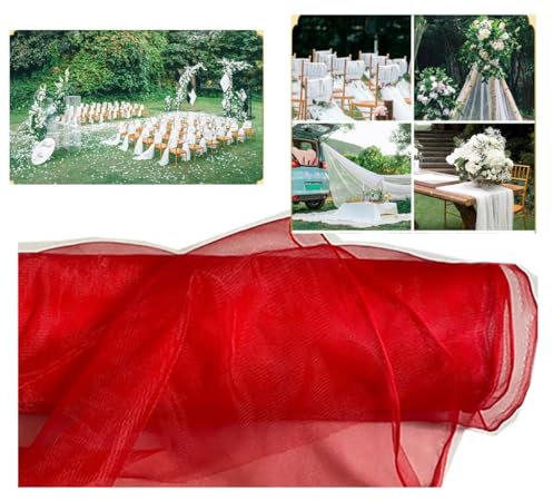 Yurosiay Tüllstoff Tüll Meterware 12M×160cm Durchsichtig Zart Tüllband Dekostoff Tüll Stoffe Netzstoff Hochzeit Vorhang Hochzeitsbogen Freihanddeko Zeremonie Party Deko Kleid Crafts GeschenkRot