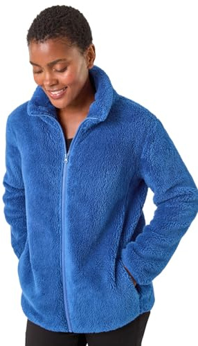 Roman Originals Soft Sherpa Fleece Jacket for Women UK - Ladies Autumn Everyday Winter Holiday Pull-On Comfy Soft Vacation Work Teddy Coat - Royal Blue - Size S