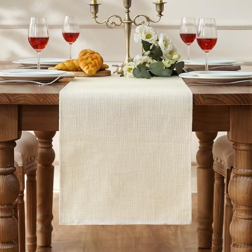 Tischläufer Modern Beige 30 x 140 cm Leinen Rustikaler Tischläufer Abwaschbar für Hochzeit Tischdekorationen Landhausstil Party Feiertage Küche Couchtisch Dekor Abdeckung
