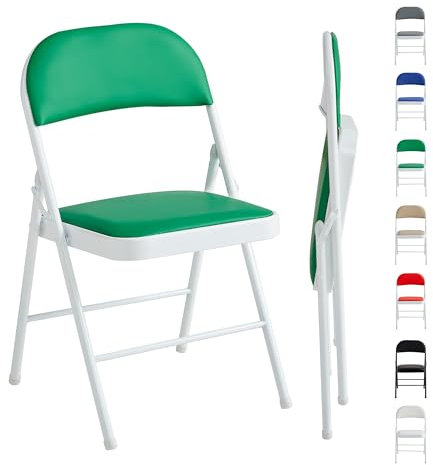 mcc direct Set of 1 Folding Chair, Faux Leather Foldable Chair with Metal Frame and Padded Seat, Easy to Fold and Store for Home, Office, Dining and Reception (Green)