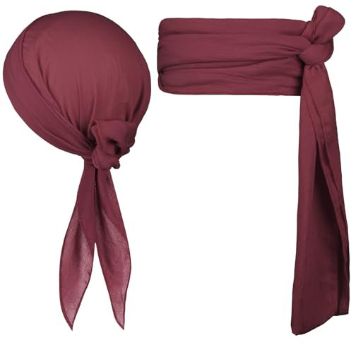 Alaoo Piraten Accessoires Set, 2 Stück Set Piratenkapitän Kostümzubehör, Piraten-Stirnbänder, Gürtel, für Karneval, Cosplay, Party, Halloween(Weinrot)