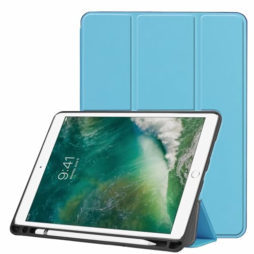JZCZMCE Custodia per iPad PRO 12,9 Pollici 2017/2015, [Supporto per Matita Incorporato] Custodia Protettiva con Retro in TPU Morbido, Auto Wake/Sleep,Sky Blue