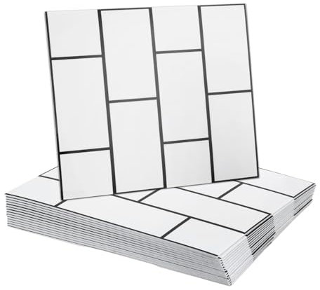 QUARKZMAN 15pz Piastrelle Adesive in Marmo, Pannelli per Parete Impermeabili, 12x12 PVC Piastrelle Adesive per Doccia per Bagno, Cucina, Soggiorno, Design a Mattoncini Bianchi