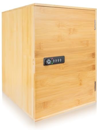 surebox XL Bamboo Lockable Box - 4-Digit Combination Lock & Charging Access | Large Bamboo lock box, 4-digit combination lock, backup key, charging access, 26L, pre-assembled. Home, office & care spaces
