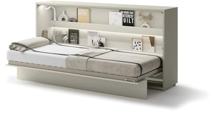 MEBLINI Schrankbett Bed Concept - Wandbett mit Lattenrost - Klappbett mit Schrank - Wandklappbett - Murphy Bed - Bettschrank - BC-06-90x200cm Horizontal - Kaschmir