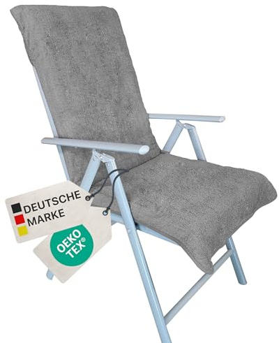 NYVI Frottee Schonbezug für Gartenstuhl NYVISpa 60x130 cm Grau - Hygiene Auflage für Hochlehner Gartenstühle Campingstühle - Handtuch Bezug - Oeko-TEX 100