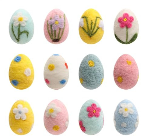 12 stück Osteranhänger Eier aus Filz kleine Ostereier Felted, Osterfelted Eggs Bulk, Große Pastellfeltez Eier Ornamente Handwerk, Exquisite Heimbaum -Garlandhandwerk, zum Aufhängen Osterdeko Frühlings