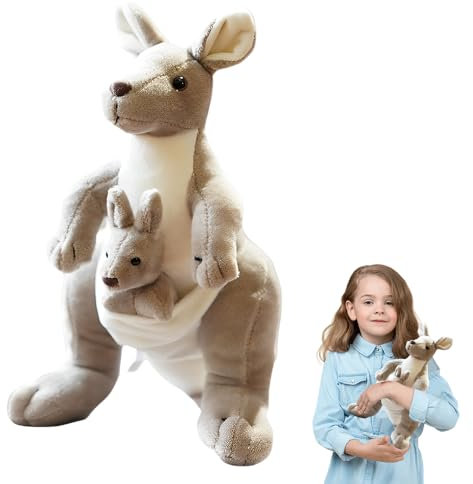 XPJBKC Känguru Kuscheltier, 28cm Känguru Plüschtier Plüschtiere, Känguru Kuscheltier mit Baby Im Bauch, Kuscheltier Mutter und Kind Känguru, Flauschiges Känguru Stofftier für Kinder & Erwachsene