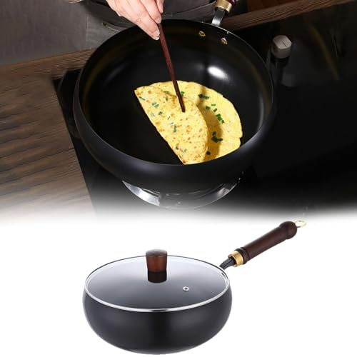 Unbeschichtete Eisenpfanne, handgeschmiedeter Topf mit Wärmespeicherfunktion, für Küche, verschiedene kulinarische Stile, Rezepte, Schmiedeeiserne Bratpfanne, Eisenpfannen (A)