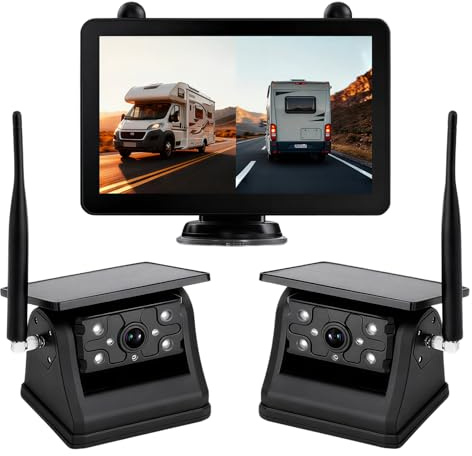 Ecoycoa 2 Solar Magnetic Wireless Reversing Camera Kit: 7 Touchscreen Monitor with 12000mAh Battery, 1080P Backup Camera, IP69K Rear View Camera & 1-Min Install for Van, Truck, Car, Horse Trailer, RV
