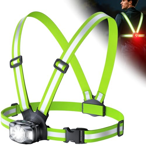 Babacom Running Lights for Runners, 500LM Chest Light with Rear Light | 6+2 Modes, 45° Adjustable Beam, 360° Reflective Running Vest, Rechargeable Body Torch Alternative Headlamp for Camping/Hiking