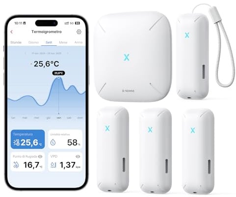 X-SENSE WLAN Hygrometer-Thermometer mit SBS50-Basisstation, Smart Temperatursensor für Innenraum-Temperatur & Luftfeuchtigkeit, App-Benachrichtigungen, 4 Sensoren & 1 Basisstation,STH0B41 | Smart Temperatursensor für Innenraum-Temperatur & Luftfeuchtigkeit, App-Benachrichtigungen,Taupunkt/VPD, 4 Sensoren und SBS50