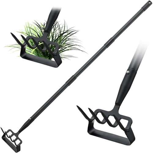 Gartenhacke mit 4 Zinken, Unkrauthacke und Kultivator, 188 cm | Scharfe Klinge kappt Wurzeln und lockert Erde in Gemüse- und Blumenbeeten; langer Stiel ermöglicht Arbeiten im Stehen