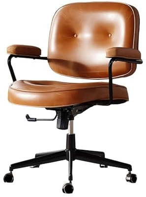 Retro Höhenverstellbar Relax Drehstuhl Geöltes Leder Leichter Luxus Bürostuhl Arbeitszimmer Büro Vintage Sessel(Brown)