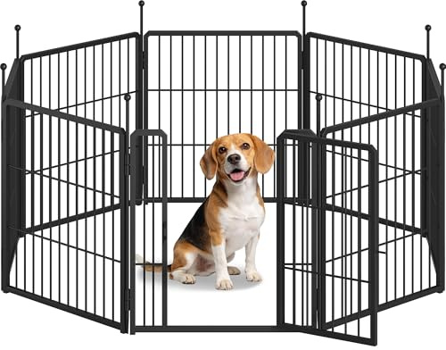 Fobyfurny Parc pour Chien Métal, Hauteur 60 cm, 8 Panneaux, Noir | Enclos Cage pour Chien, Pour Chiens et Petits Animaux, Pliable, Intérieur et Extérieur, FPWL001TB1