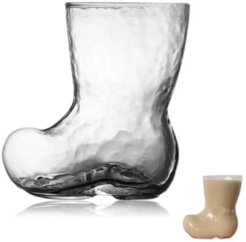 GAROZATION Bicchiere da Stivale in Vetro Trasparente 380ml, Bicchiere da Birra e Vino a Forma di Stivale per Feste e Decorazioni, Tazza Originale per Natale e Occasioni Speciali