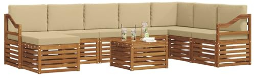 vidaXL Sofagarnituren 9 pcs Natur und Beige Massivholz Akazie, Modernes Outdoor-Sofa Set, langlebige Sitzmöbel für Garten, Terrasse, Lounge und gemütliches Wohnen