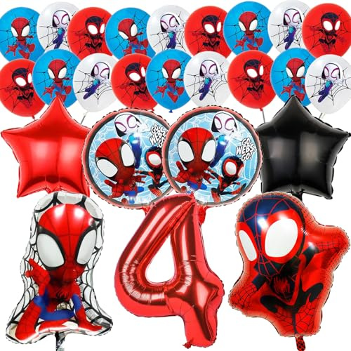 22 PCS Globos Cumpleaños Spiderm 4 Años Niños, Decoracion de Fiesta (4)