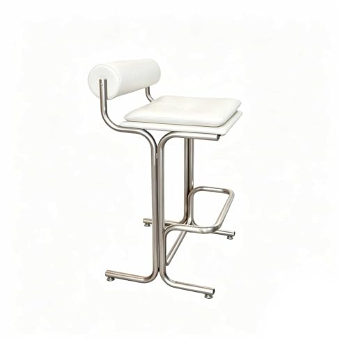 KIBONCY Moderner Mid-Century-Akzentstuhl, gepolsterter Lederhocker mit Edelstahlrahmen for Küche, Hausbar, Büro(White,60cm)