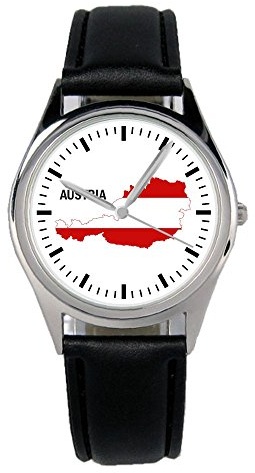 KIESENBERG Armbanduhr Österreich Geschenk Artikel Idee Fan Damen Herren Unisex Analog Quartz Lederarmband Uhr 36mm Durchmesser B-1105