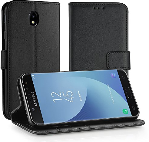 Simpeak Hülle Kompatibel für Samsung Galaxy J7 2017, Handyhülle Kompatibel mit Samsung J7 2017 Leder Flipcase [Kartensteckplätze] [Stand Feature] [Magnetic Closure Snap],Schwarz