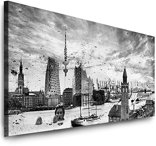 Julia-Art Leinwandbilder - 100 mal 40 cm Bild Hamburg Skyline, Stadt Wandbilder sind fertig gerahmt - Verschiedene Motive - Kunstdrucke XXL Panorama Ha-01-12