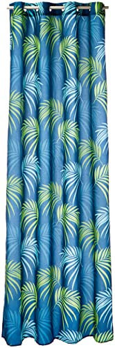 Douceur d'Intérieur, Rideau à Oeillets (140 x 260 cm) Blue Vegetal Bleu, Polyester Imprimé