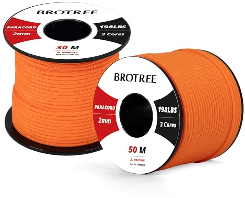 Brotree Paracord 2mm 30M 100% Nylon Seil mit 3 Kern Schnur für Outdoor, Armband, Hundeleine - Bruchlast 90kg (Orange)