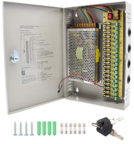 Weishuo Fuente Alimentación CCTV 12V 20A 18 Canales Salida Caja de Fuente de Alimentación Distribuida para Cámaras de Seguridad DVR