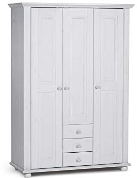 Lorelei Kleiderschrank 3trg, Material Massivholz, Kiefer Weiss