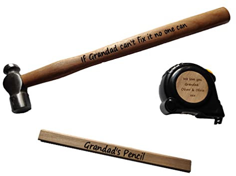 Personalised Laser Engraved Hammer + Measuring tape + Pencil tools set