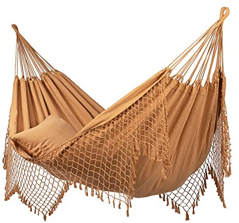 Tropilex Südamerikanische Hängematte Doppel | Handgefertigt | Fairtrade | 'Sublime' Mocca | Flexibel & Belastbar | Perfekt für den Garten, Camping und auf Reisen geeignet
