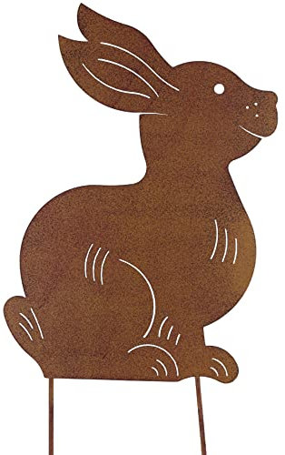 B2S BACK2SEASON Metall Stecker Hase Rost-Optik Rostfigur Gartenstecker Frohe Ostern Höhe 27 cm + 12 cm Stecker