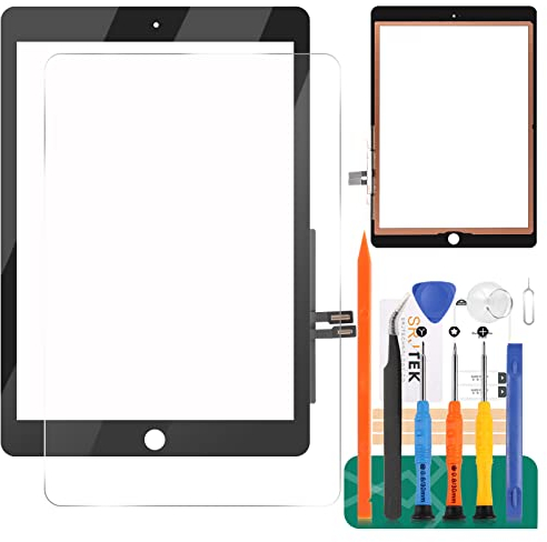 Écran tactile numériseur de rechange pour iPad 9.7 2018 A1893 A1954, kit de pièces de réparation pour écran tactile 6ème génération, avec verre trempé + outils (pas LCD, sans bouton d'accueil) (noir)