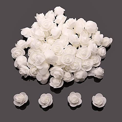 Euvoym Lot de 100 mini roses artificielles en mousse PE pour bricolage, bouquet de roses et accessoires de décoration de mariage - Coloris Blanc