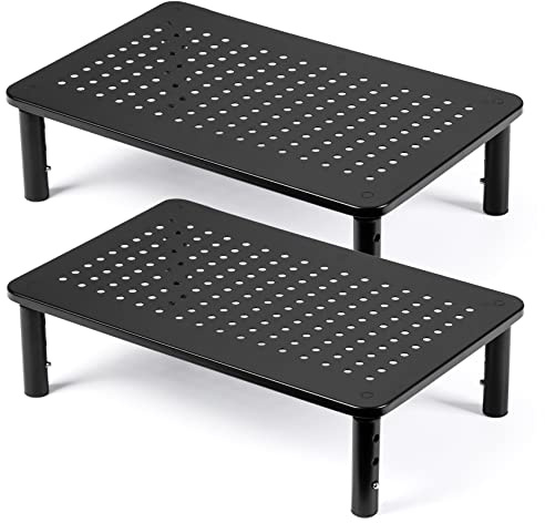 DOLALIKE 2 Pack Desktop Riser, 3 Height Adjustable Monitor stands for 2 Monitors, PC, Computer, Printer, iMac, Desktop Monitor Stand with Ventilated Platform for Airflow