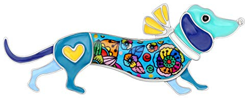 WEVENI Alliage d'Émail Teckel Chien Broche Animaux de Compagnie Bijoux pour les Femme Filles Robe ChâLe Accessoires Cadeau (Bleu)