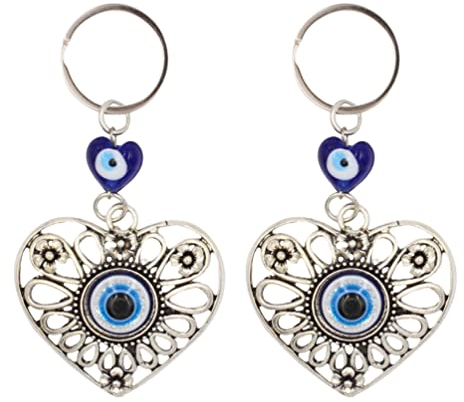 VOSAREA 2st Schlüsselanhänger Türkischer Schlüsselanh?nger Zubehör Zum Aufhängen Von Autospiegeln Keychain Amulett Hand Fatima Keychain Autoschlüssel Blaue Augen Legierung Teufels Auge