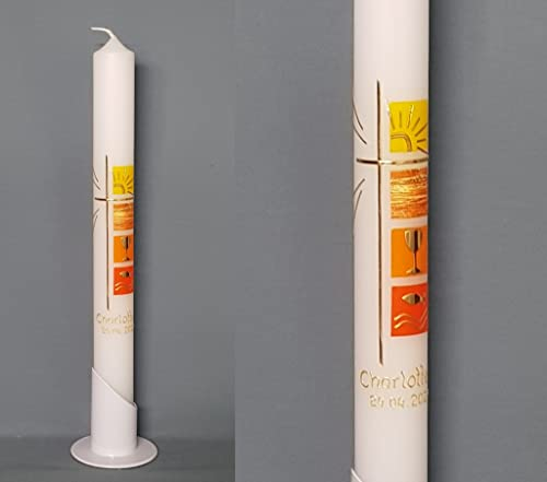 KOMMUNIONKERZE/Taufkerze, 400 x 40 mm, inklusive Beschriftung und Aufbewahrungskarton ! P-118