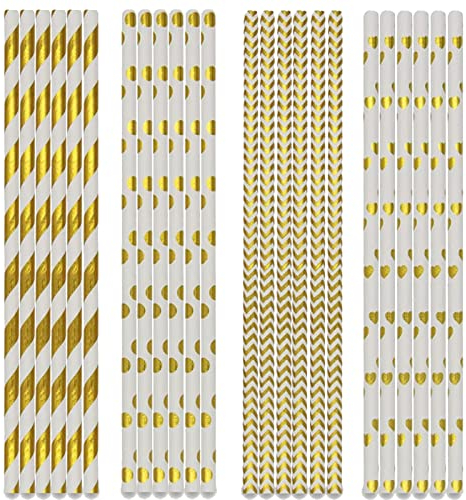Papierstrohhalme Trinkhalm, 200 Stück Papier Strohhalme, Papierhalme Halme für Hochzeit, Geburtstag, Cocktail Feier Partyzubehör (Gold)