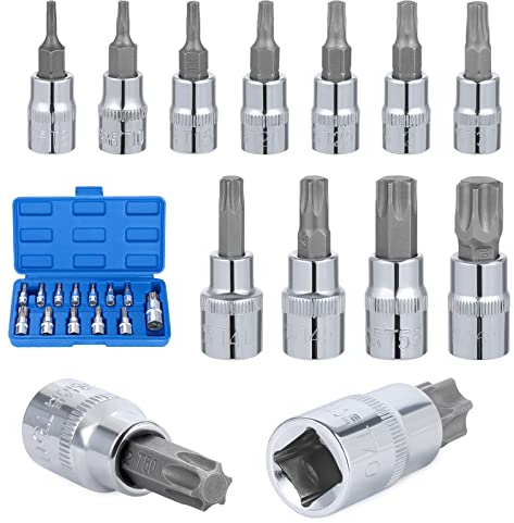 Gueenky 13 Teiliges Torx Bit Set, T8 - T70 Vielzahn Steckschlüsselsatz 1/4 3/8 1/2 Bitsatz Torx Steckschlüssel Vielzahn Nuss Satz