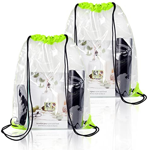 WDFCN 2 Stück Transparent Kordelzugbeutel Transparenter Turnbeutel Rucksack Durchsichtig Sport Rucksack mit Kordelzug für Schulrucksack Gym Travel Strandschwimmen (Grün)