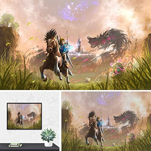 PAWCA 5D Full Diamond Painting Kit,The Legend Of Zelda,DIY Diamond Strass Painting Kits für Erwachsene Stickerei Kunst Home Decor(round drill)-50x50cm