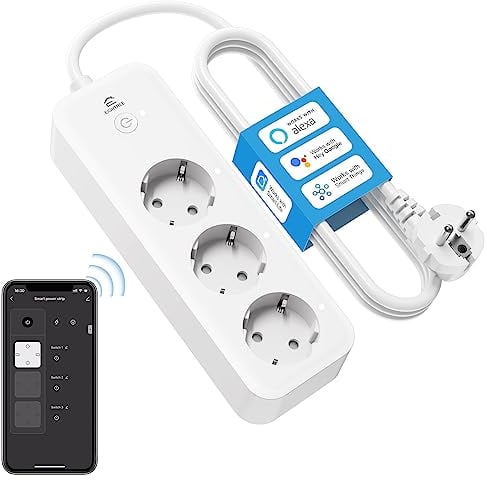 Eightree Regleta inteligente con 3 enchufes AC, regleta WiFi inteligente con medición de consumo de energía y control remoto, compatible con Alexa, Google Home para control de voz, 16A, 1,5 metros