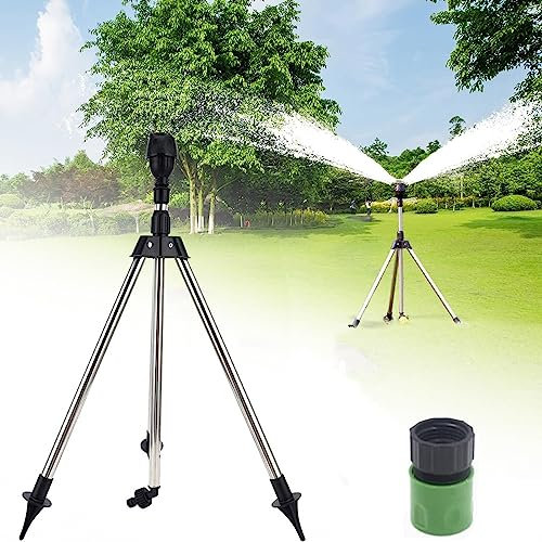 Arroseur de trépied rotatif, irrigation de grande surface à 360 degrés, arroseur de support télescopique pour trépied d'irrigation rotatif en acier inoxydable, arroseur d'eau robuste pour pe Tri